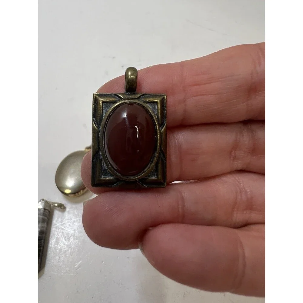 Vintage Lot 6  Pendants Locket Agate Faux Stones Goldtone Silvertone Estate